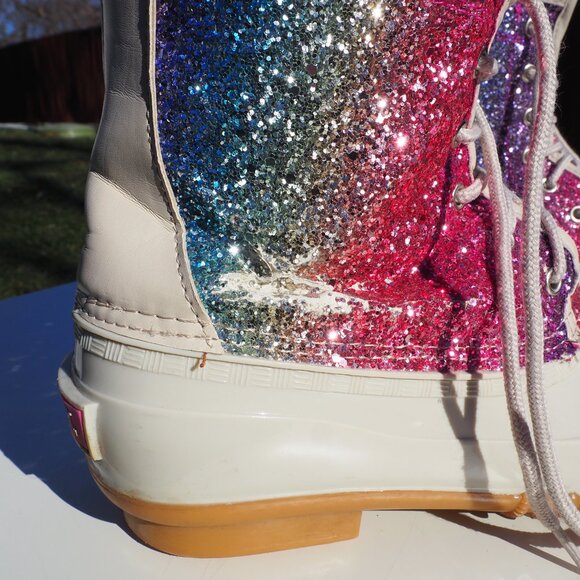Sugar Women's Rainbow Sparkle Glitter Duck Boots Size 9 - Picture 3 of 10